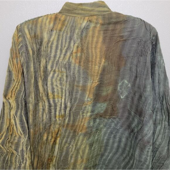 JOAN MCGEE Crinkled Hand Painted Pleated Silk Jacket Coat Tie Dye M Art to Wear - Picture 9 of 9